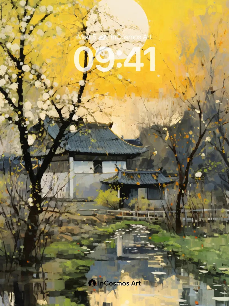 Golden Reverie Wallpaper with Moonlit Reflections