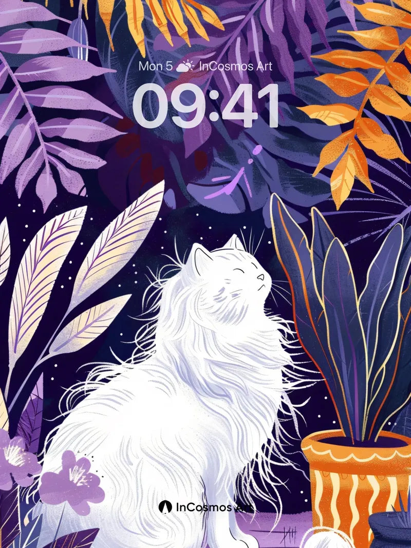 Lunar Feline Wallpaper with Midnight Botanicals