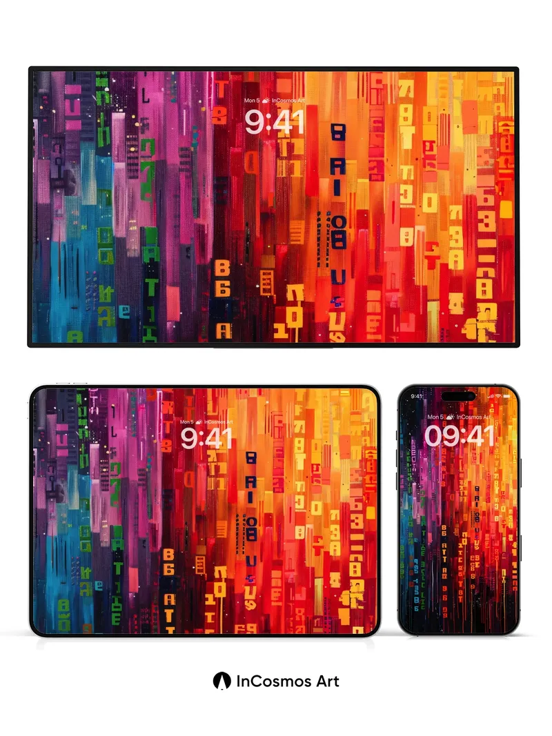 Neon Pulse Wallpaper with Digital Rain