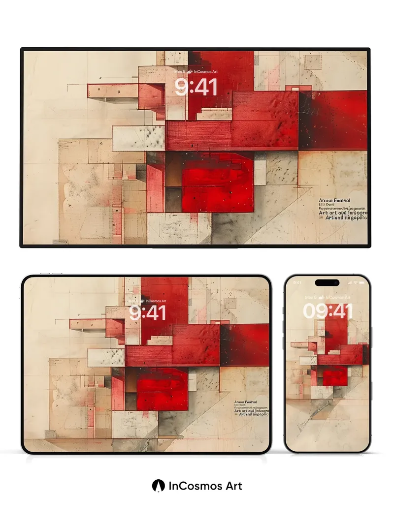 Crimson Grid Wallpaper with Architectural Echoes