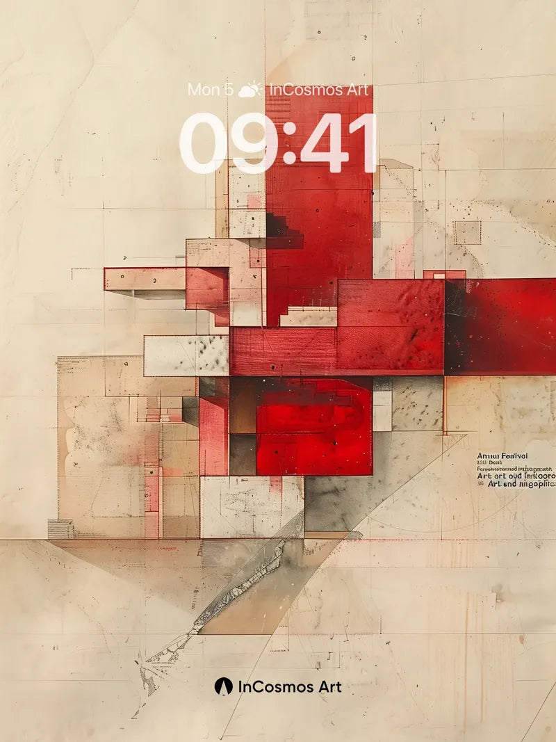 Crimson Grid Wallpaper with Architectural Echoes