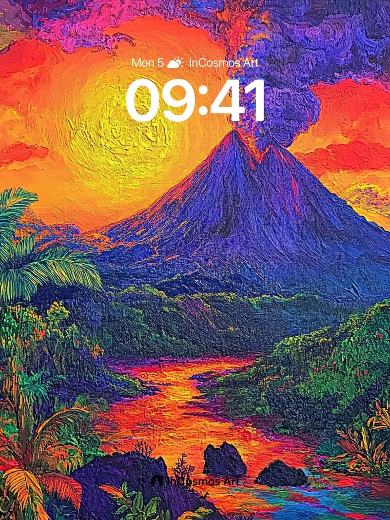 Volcanic Mirage Wallpaper with Swirling Sky wallpaper for iPhone, iPad & Mac
