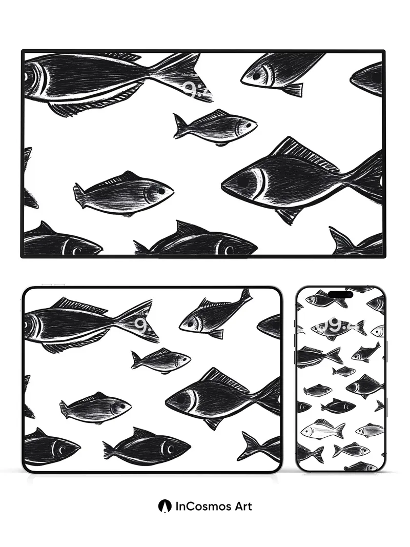 Whispering Schools Wallpaper with Inked Currents