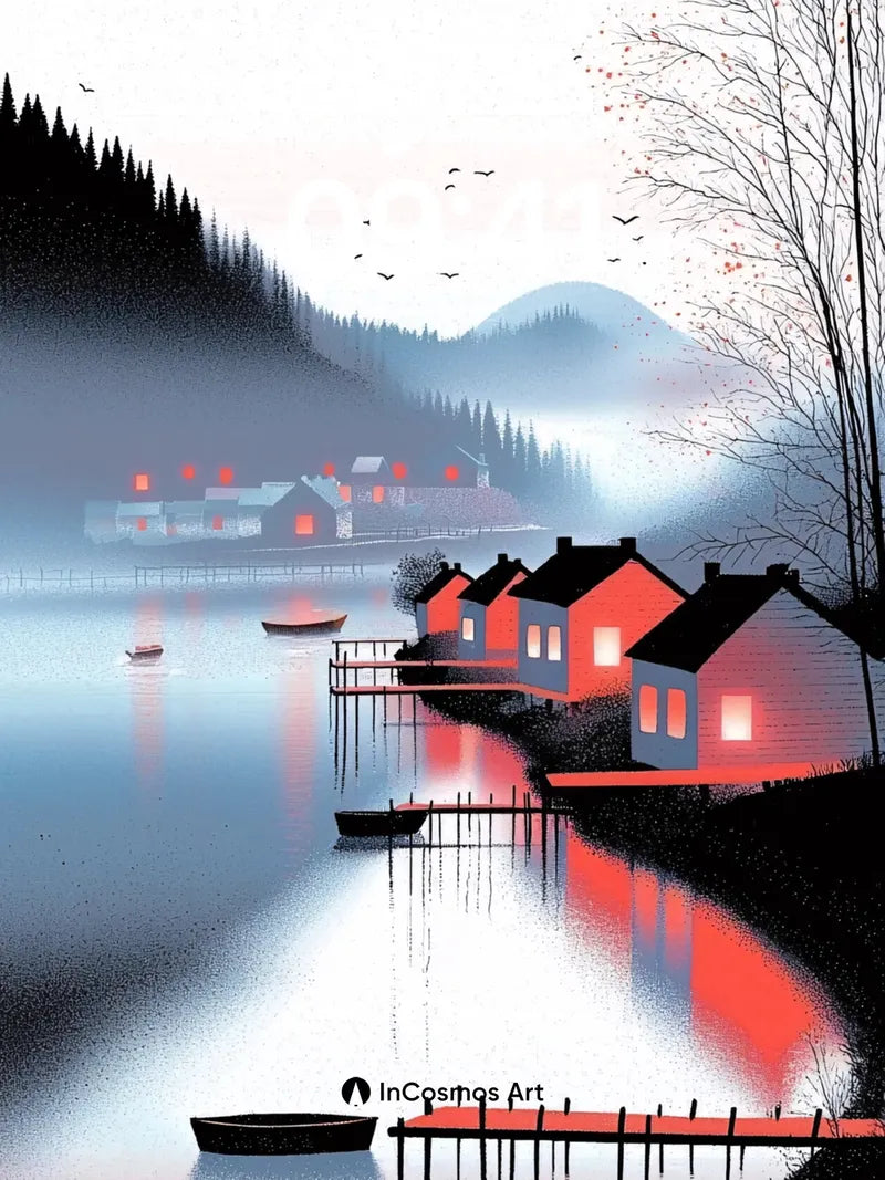 Crimson Reflection Wallpaper with Floating Light