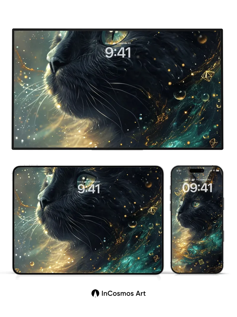 Cosmic Whisker Wallpaper with Golden Constellations