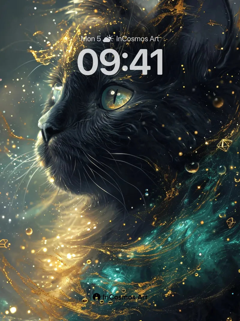 Cosmic Whisker Wallpaper with Golden Constellations