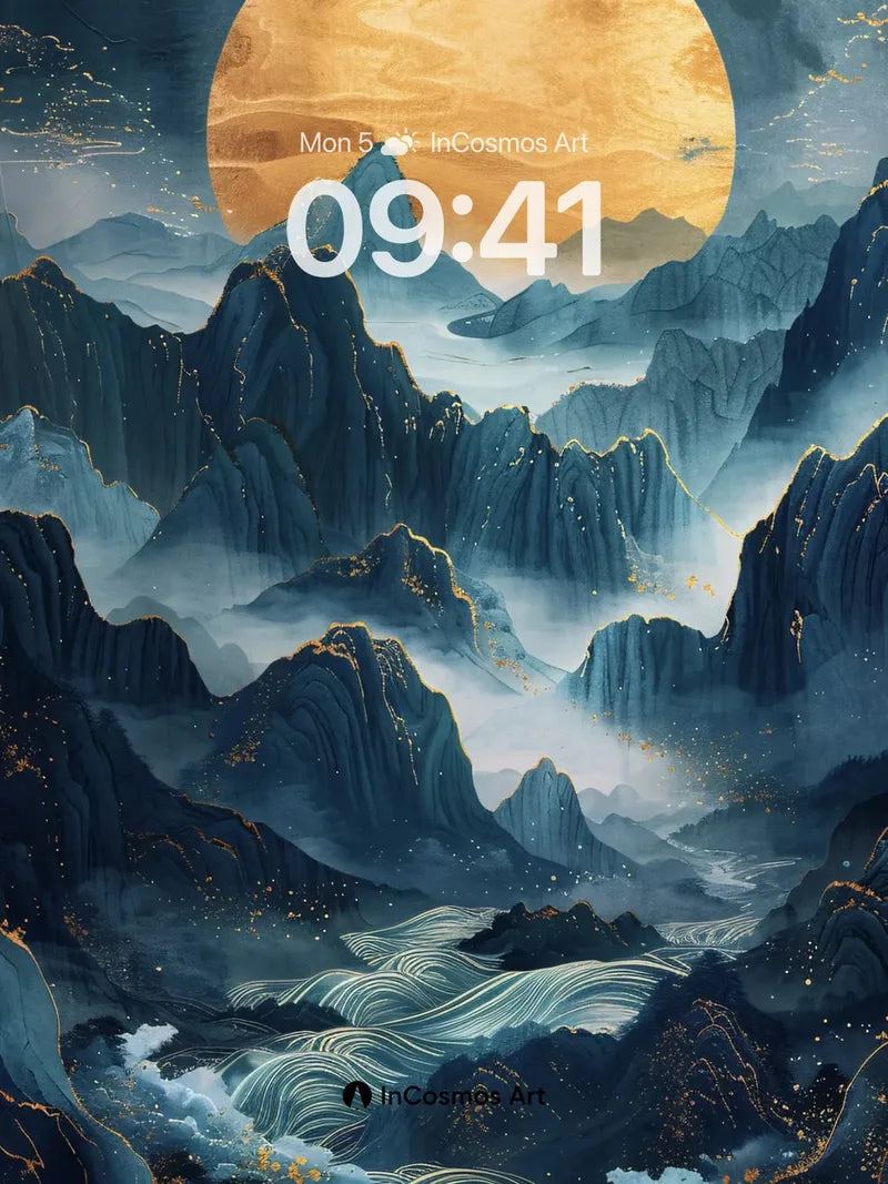 Moonlit Peaks Wallpaper with Golden Veins