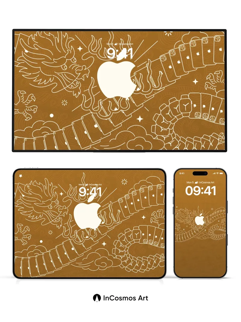 Golden Dragon Breath Wallpaper with Apple Emblem
