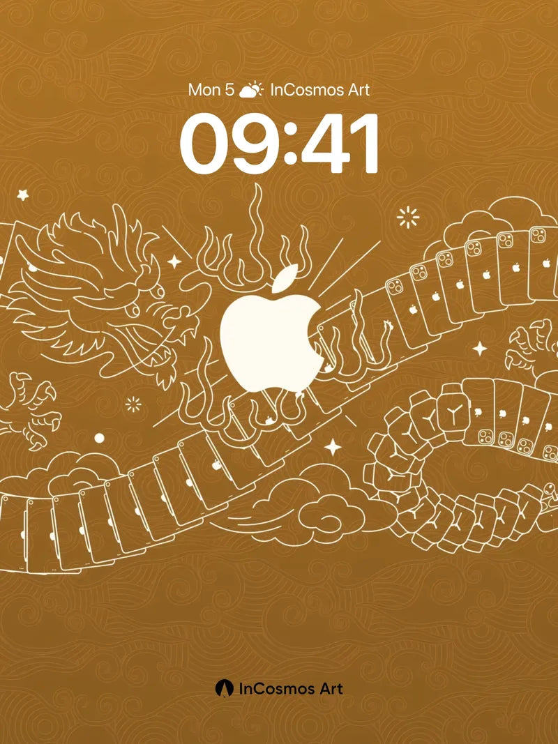 Golden Dragon Breath Wallpaper with Apple Emblem