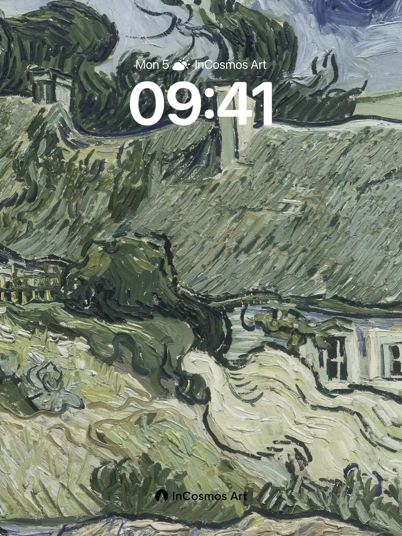 Whirlwind Thatched Cottage Wallpaper with Moonlit Swirls wallpaper for iPhone, iPad & Mac