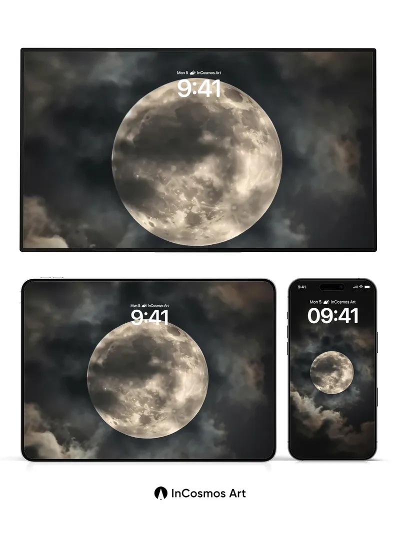 Lunar Veil Wallpaper with Shadowed Clouds