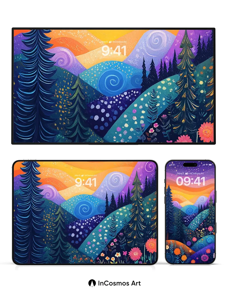 Starry Whirlpool Wallpaper with Floral Swirls