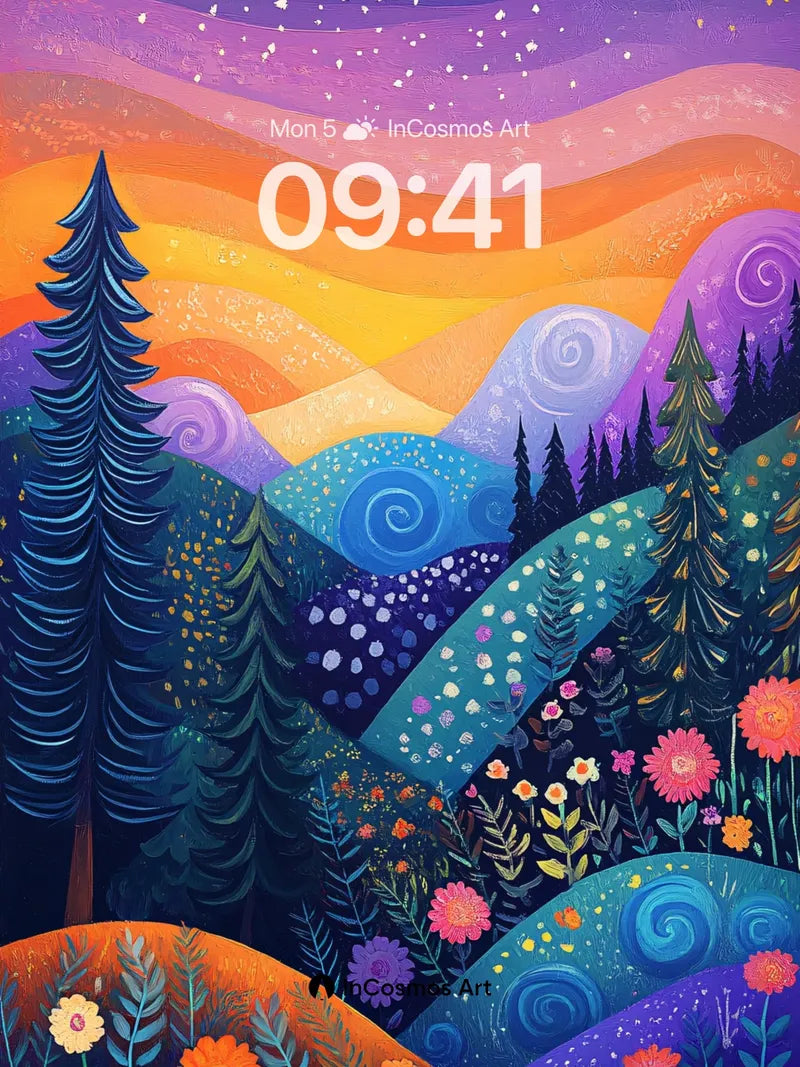 Starry Whirlpool Wallpaper with Floral Swirls