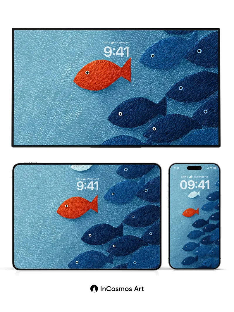 Serenity Stream Wallpaper with Lone Orange Fish