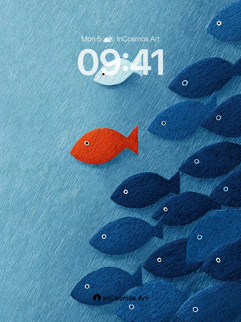 Serenity Stream Wallpaper with Lone Orange Fish
