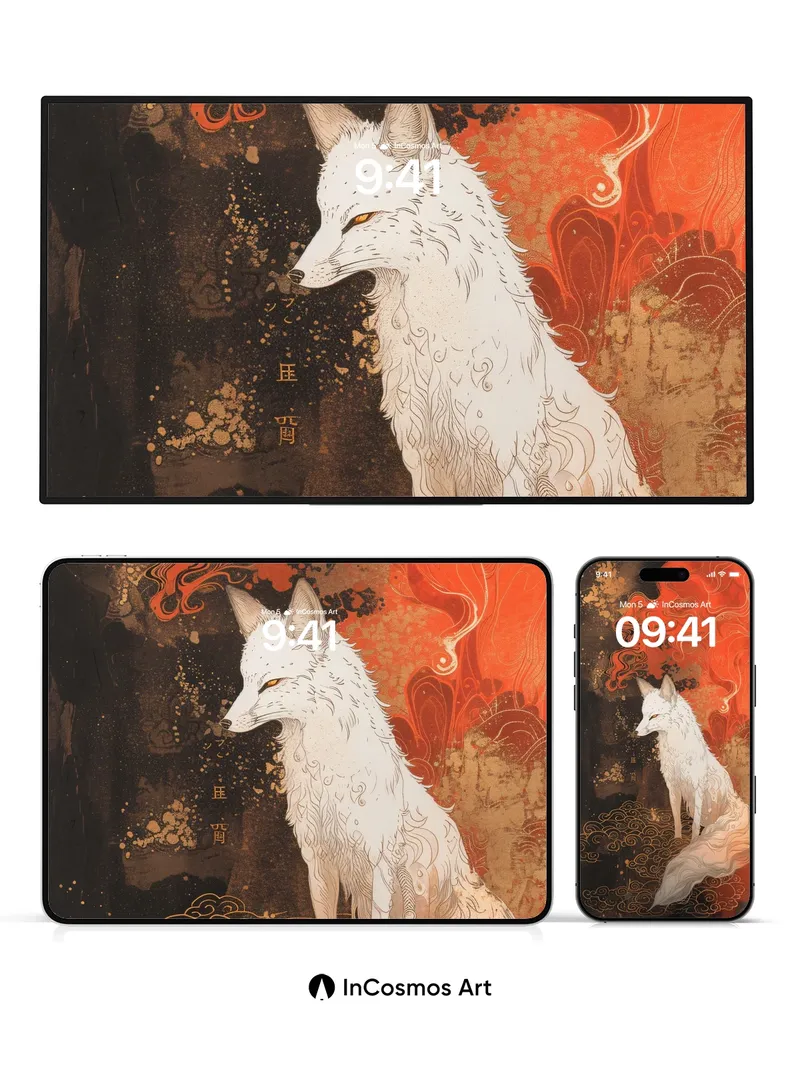 Crimson Whispers Wallpaper with Fox Spirit