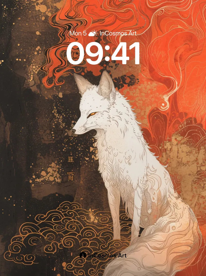 Crimson Whispers Wallpaper with Fox Spirit wallpaper for iPhone, iPad & Mac