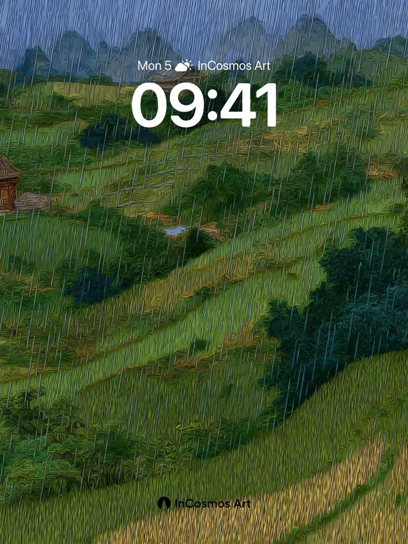 Rain-Slicked Valley Wallpaper with Whispering Fields