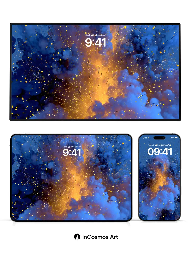Cosmic Ember Wallpaper with Falling Stars