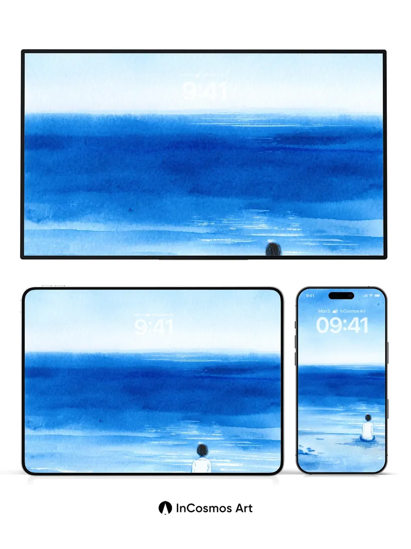 Serenity Blue Wallpaper with Solitary Figure