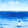 Serenity Blue Wallpaper with Solitary Figure wallpaper for iPhone, iPad & Mac