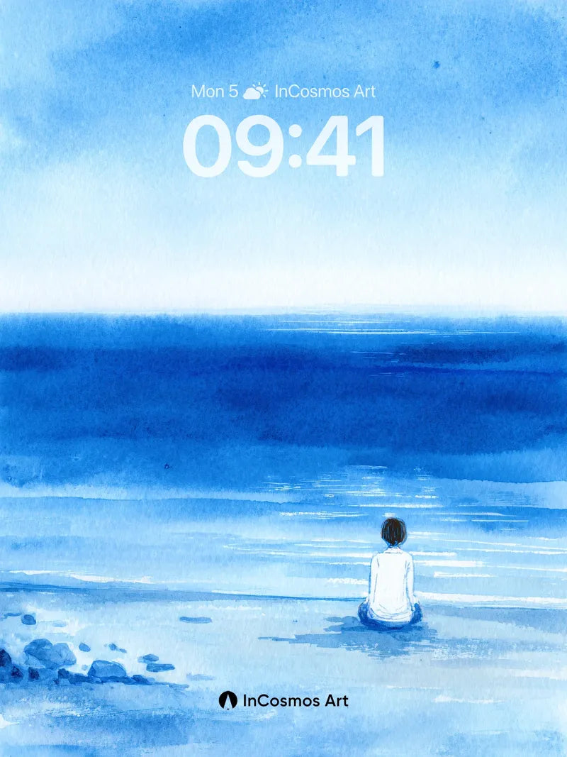 Serenity Blue Wallpaper with Solitary Figure wallpaper for iPhone, iPad & Mac