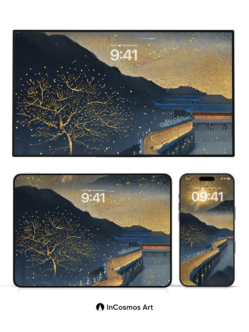 Golden Reverie Wallpaper with Celestial Bridge