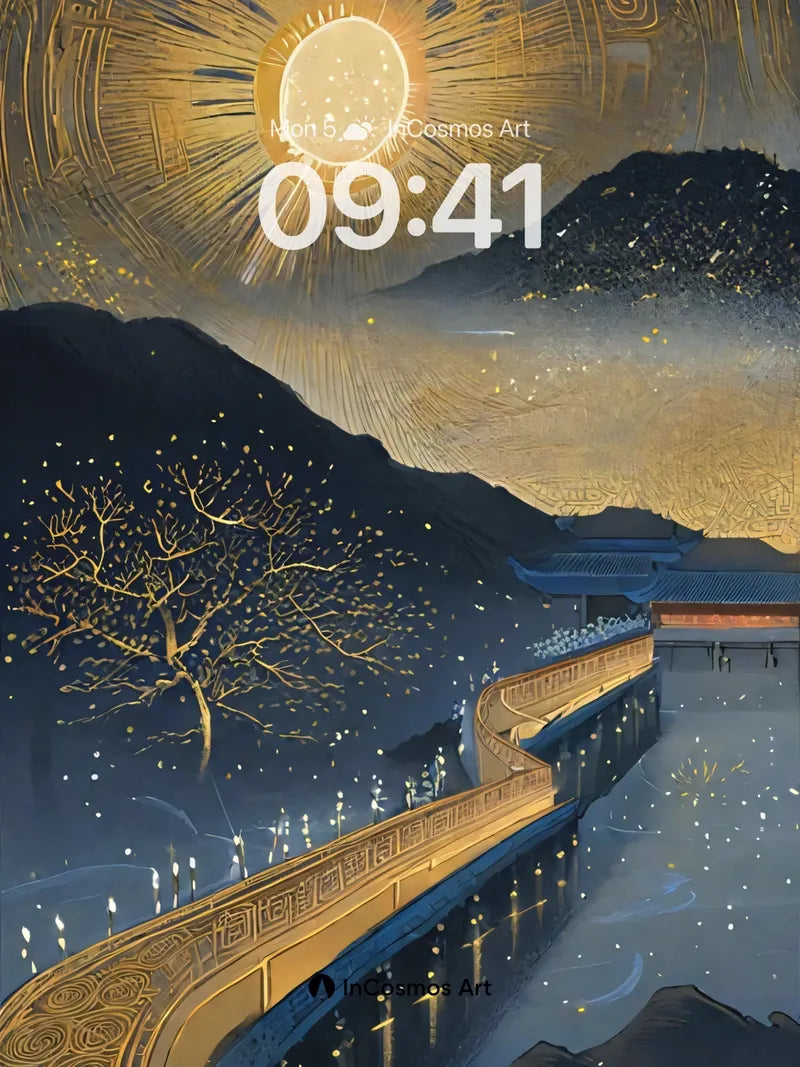 Golden Reverie Wallpaper with Celestial Bridge