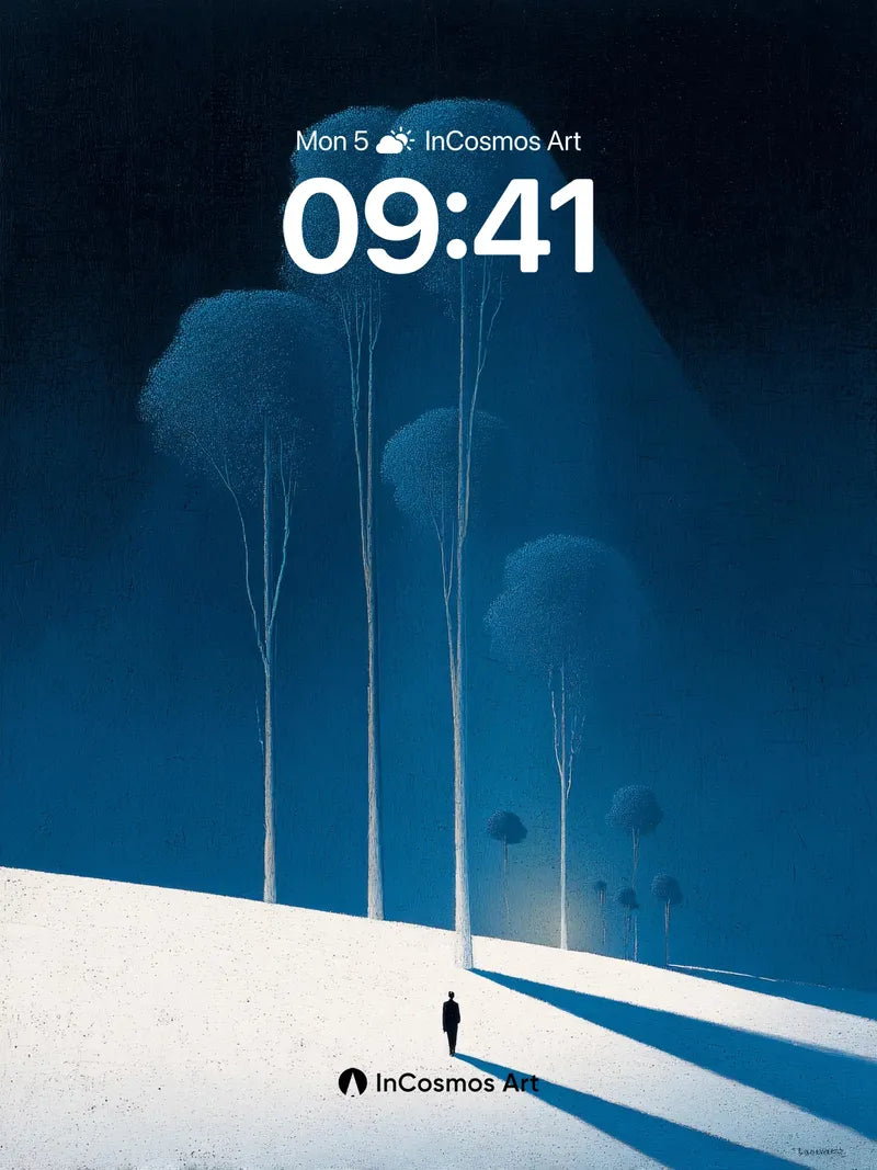 Silent Blue Forest Wallpaper with Solitary Walker