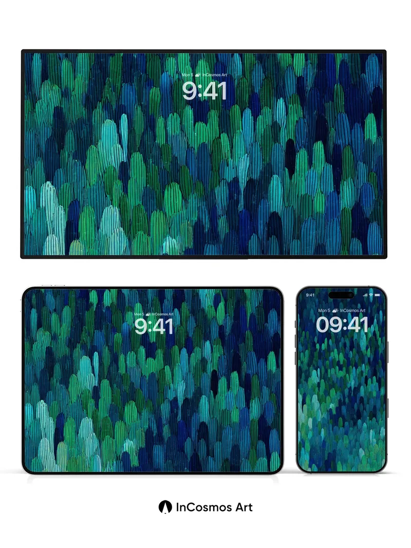 Emerald Rainfall Wallpaper with Textured Depth