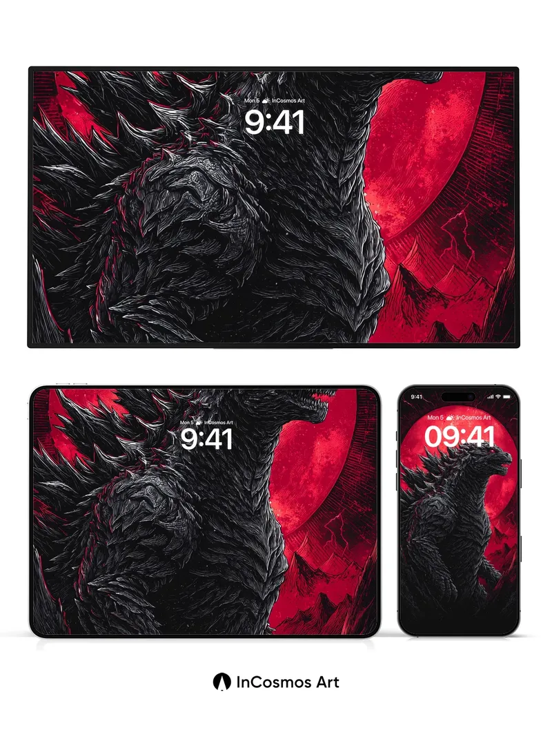 Obsidian Titan Wallpaper with Crimson Moonlight