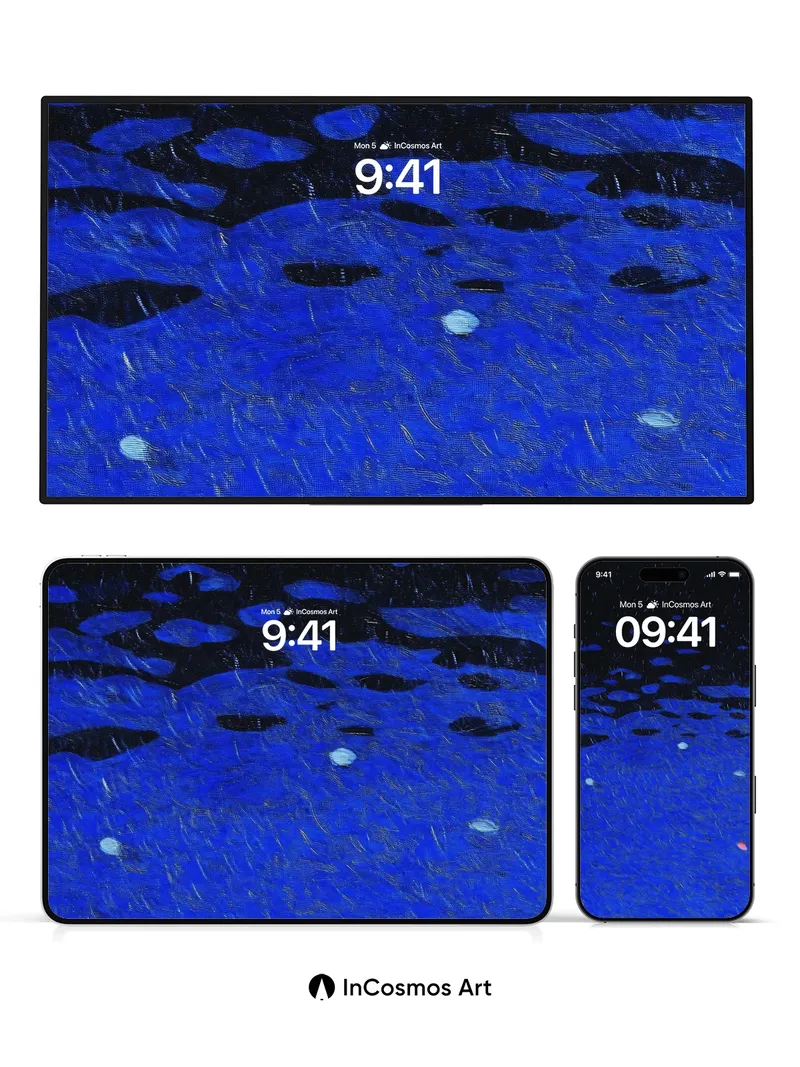 Midnight Rainfall Wallpaper with Floating Orbs