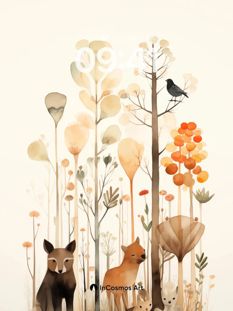 Whispering Woodland Wallpaper with Furred Friends