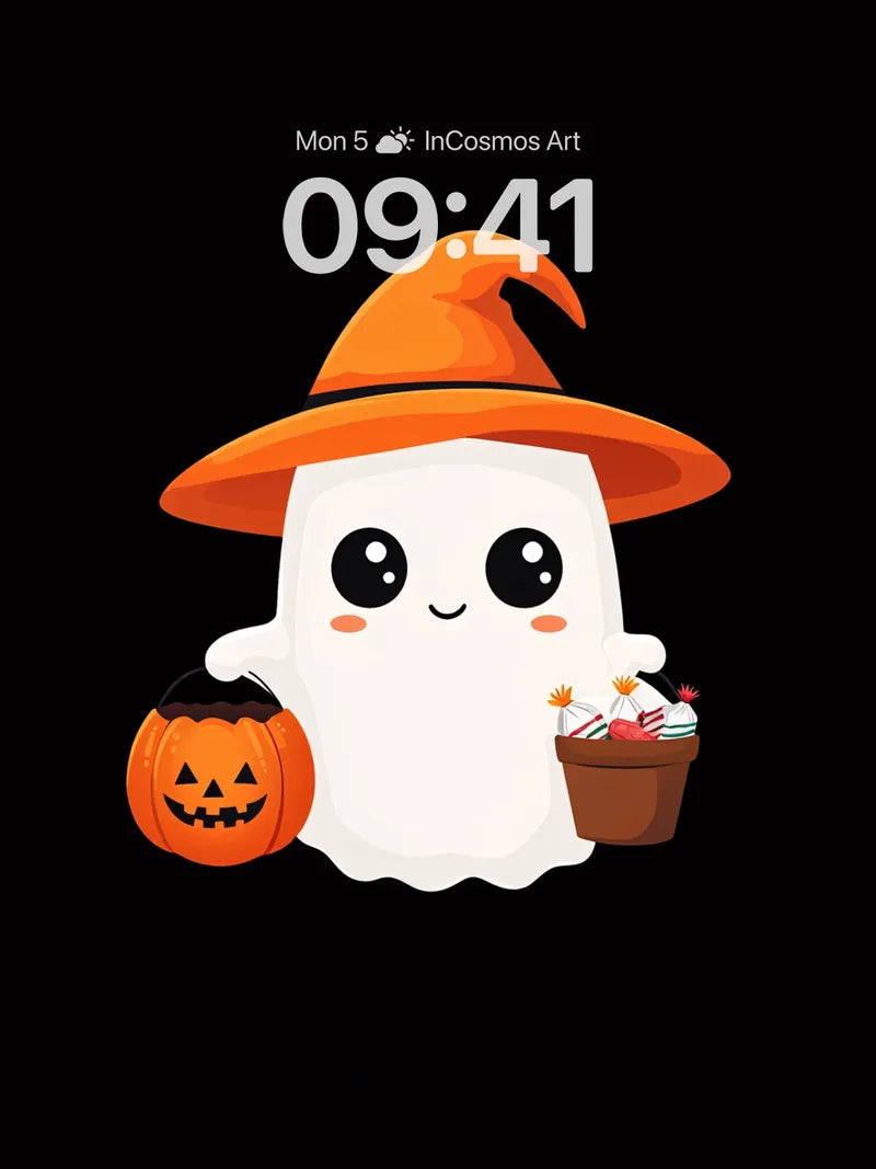 Playful Ghost Wallpaper with Witch Hat Charm