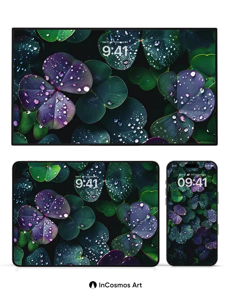 Midnight Clover Wallpaper with Dewdrop Pearls
