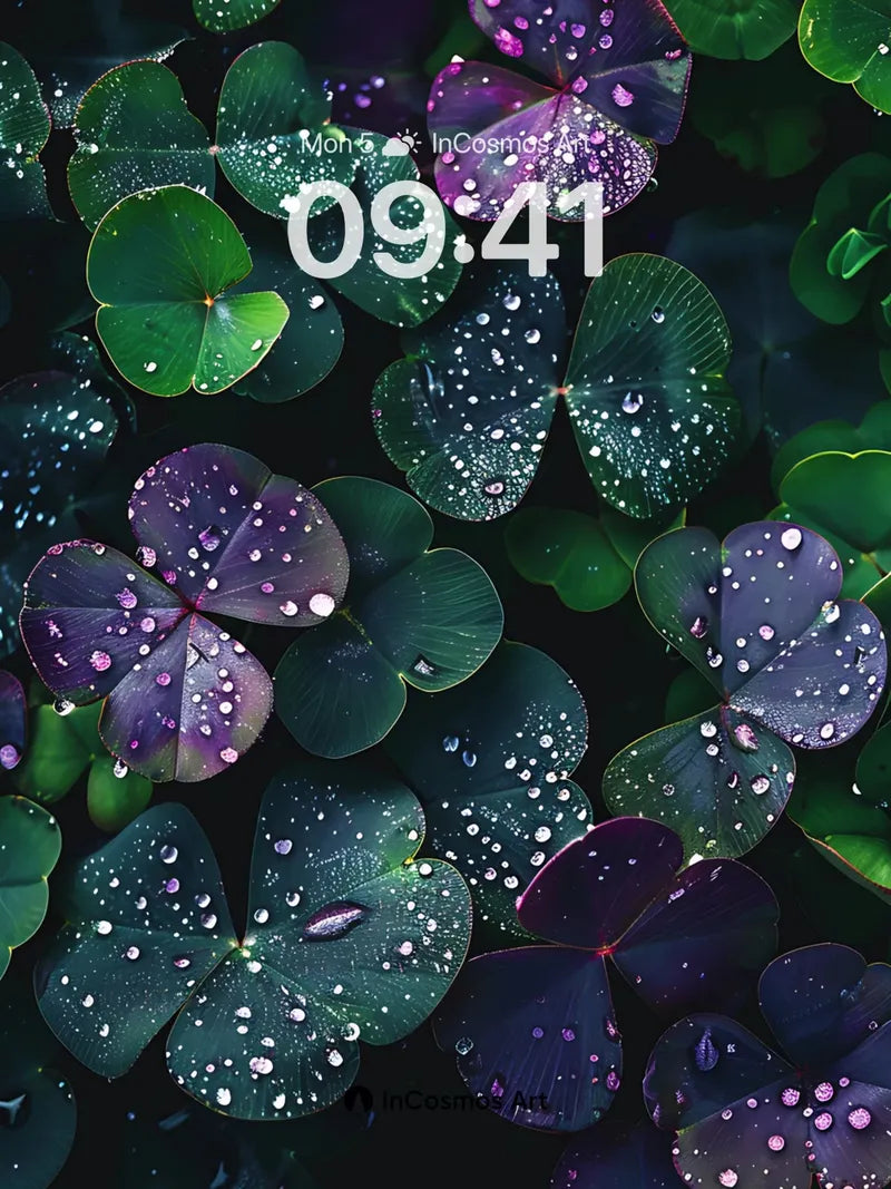 Midnight Clover Wallpaper with Dewdrop Pearls