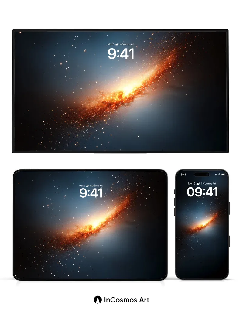 Cosmic Ember Wallpaper with Celestial Arc