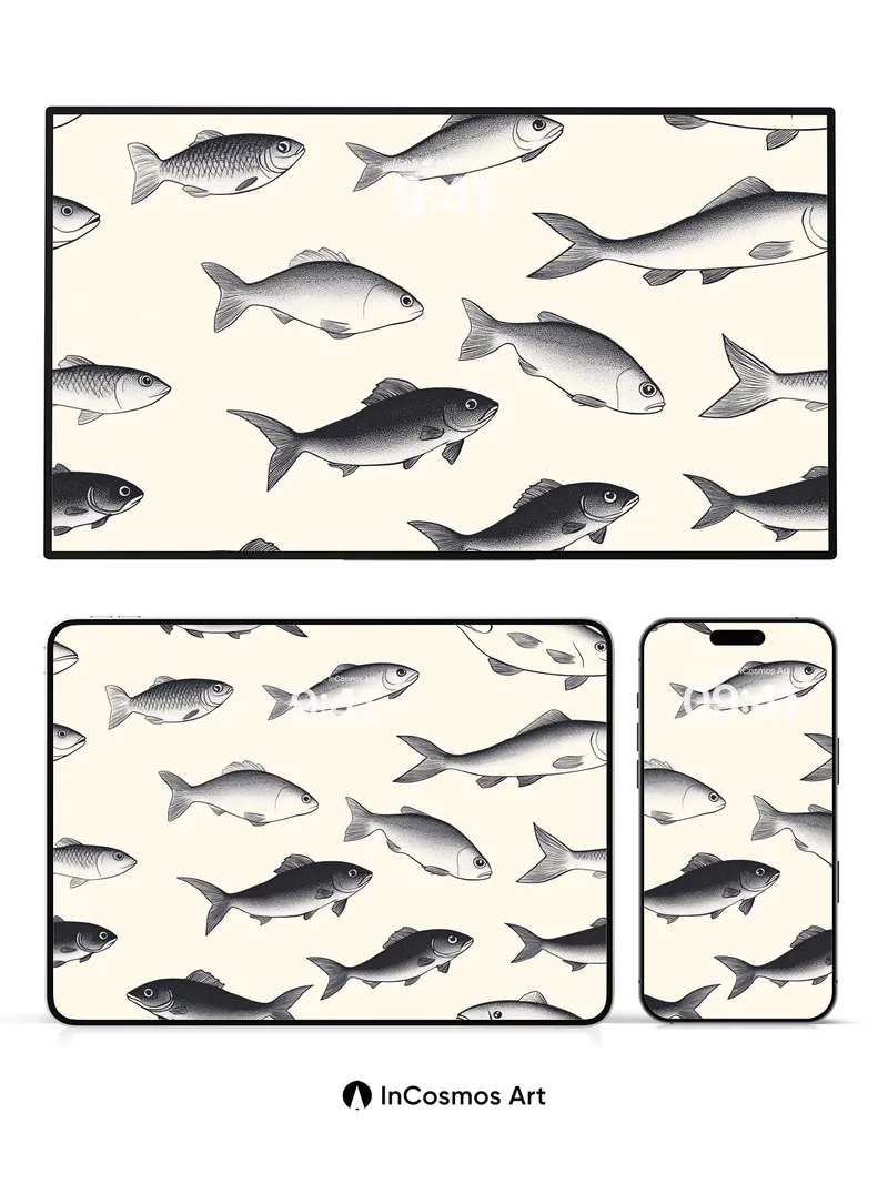 Silent School Wallpaper with Ink-Fish Drift