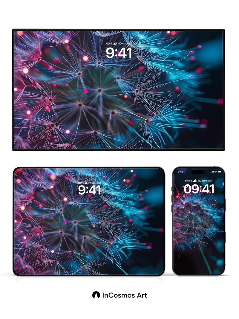Neon Dandelion Wallpaper with Cosmic Seeds