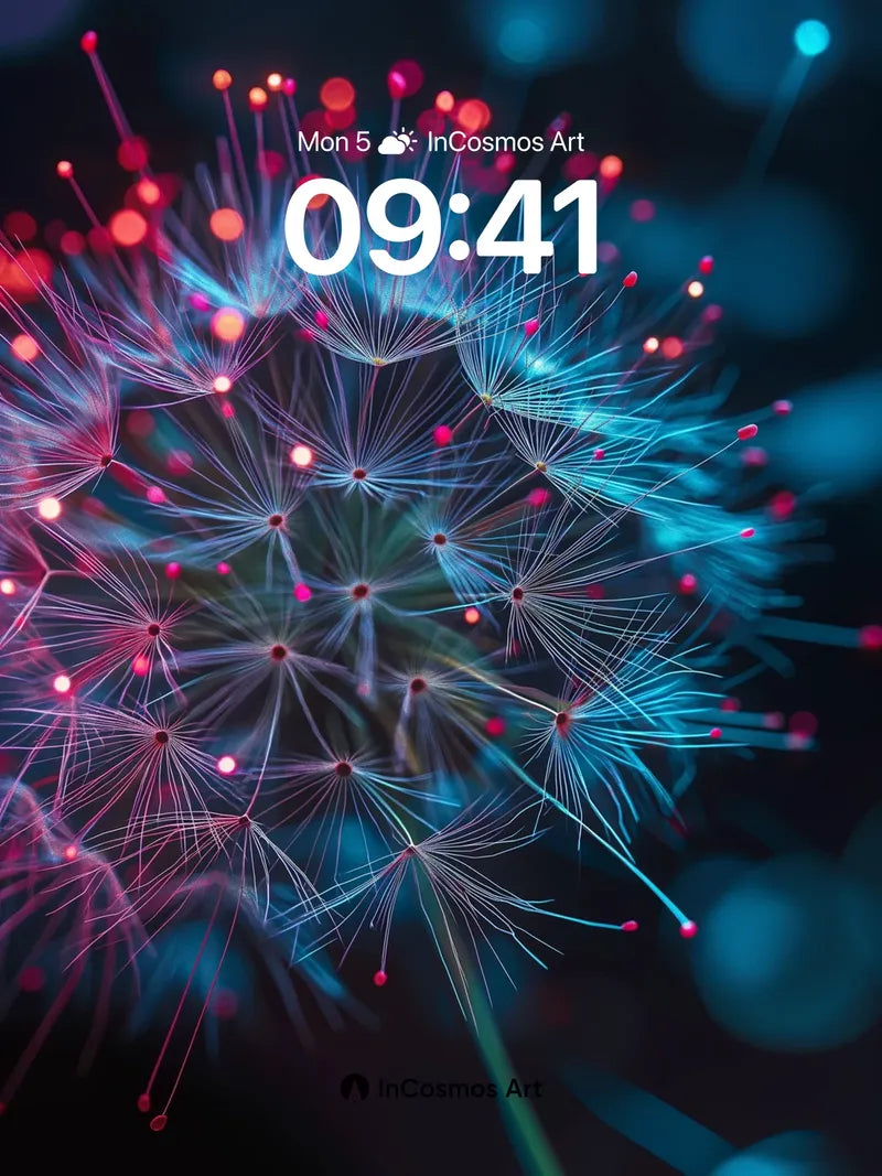 Neon Dandelion Wallpaper with Cosmic Seeds