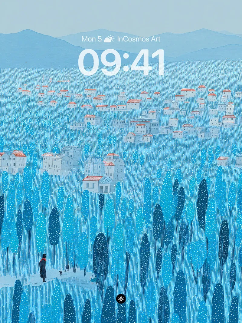 Serene Blue Village Winter Wallpaper wallpaper for iPhone, iPad & Mac