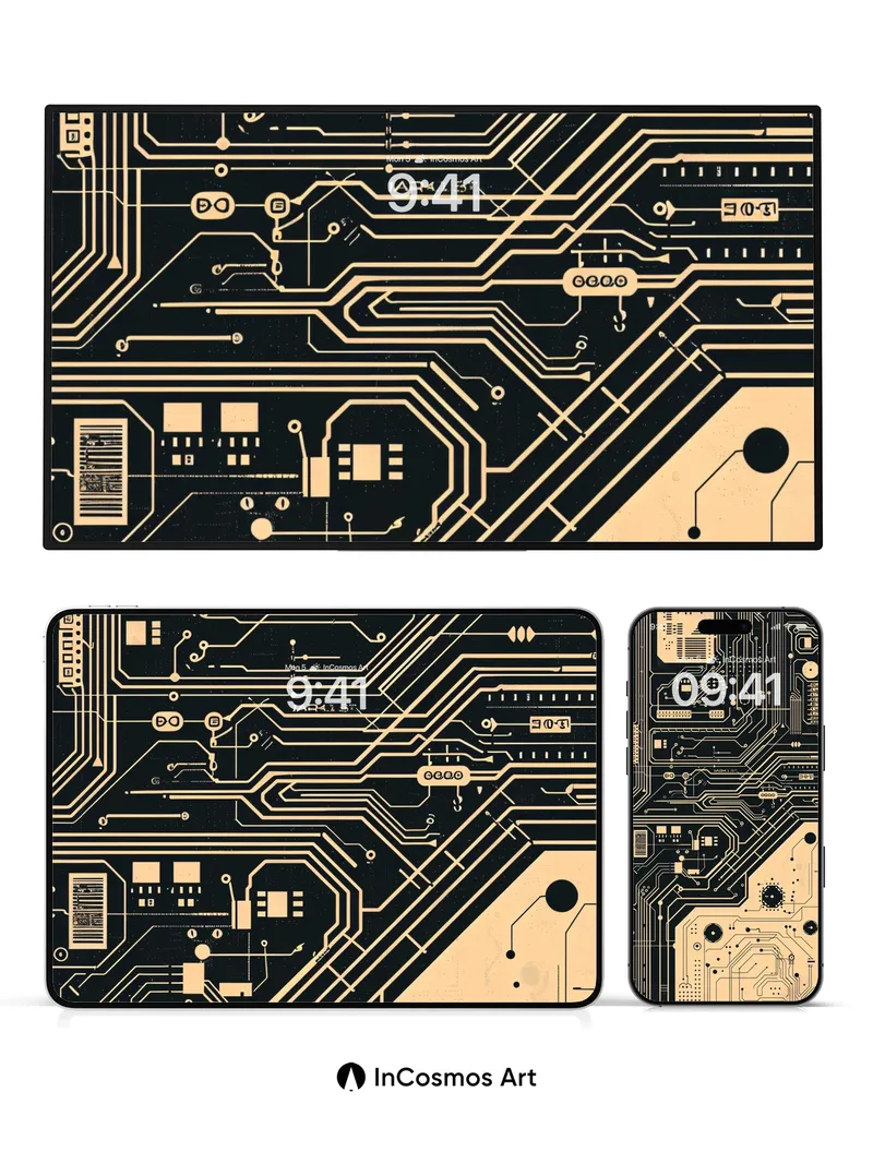 Circuit Pulse Wallpaper with Golden Veins