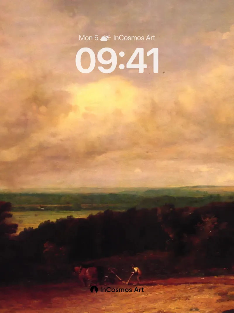 Golden Hush Landscape Wallpaper with Distant Plow