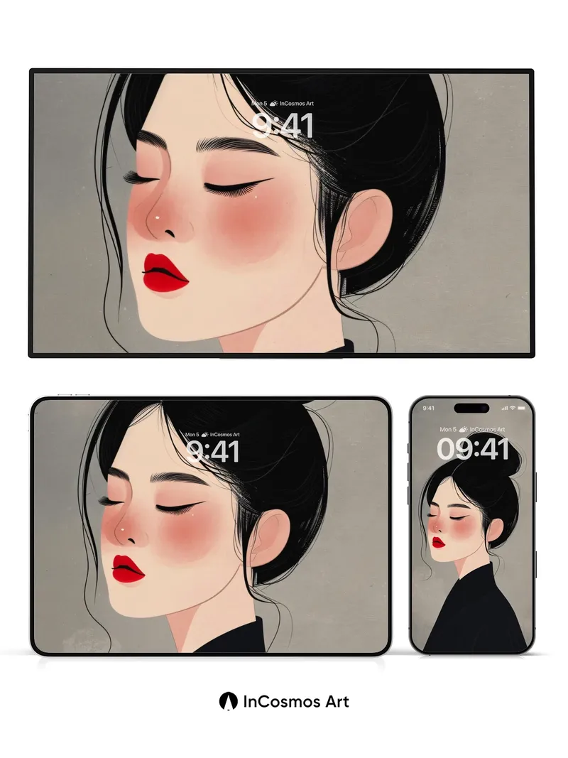 Serene Ink Portrait Wallpaper with Velvet Shadows