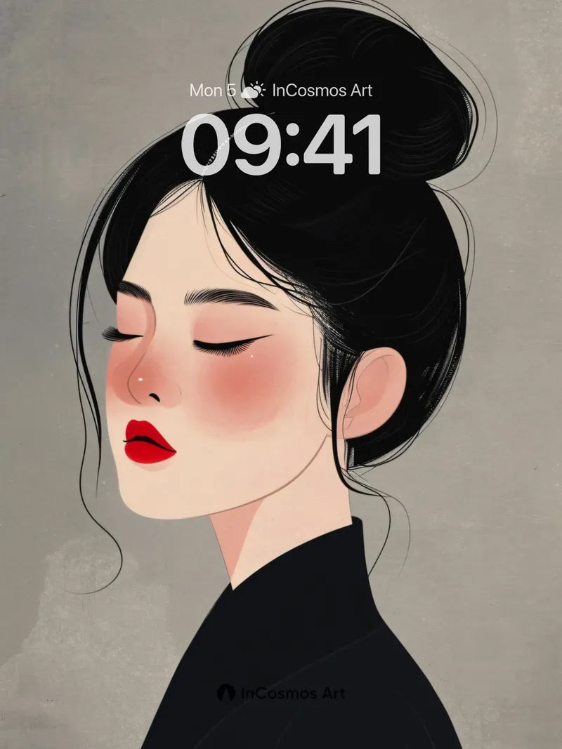 Serene Ink Portrait Wallpaper with Velvet Shadows