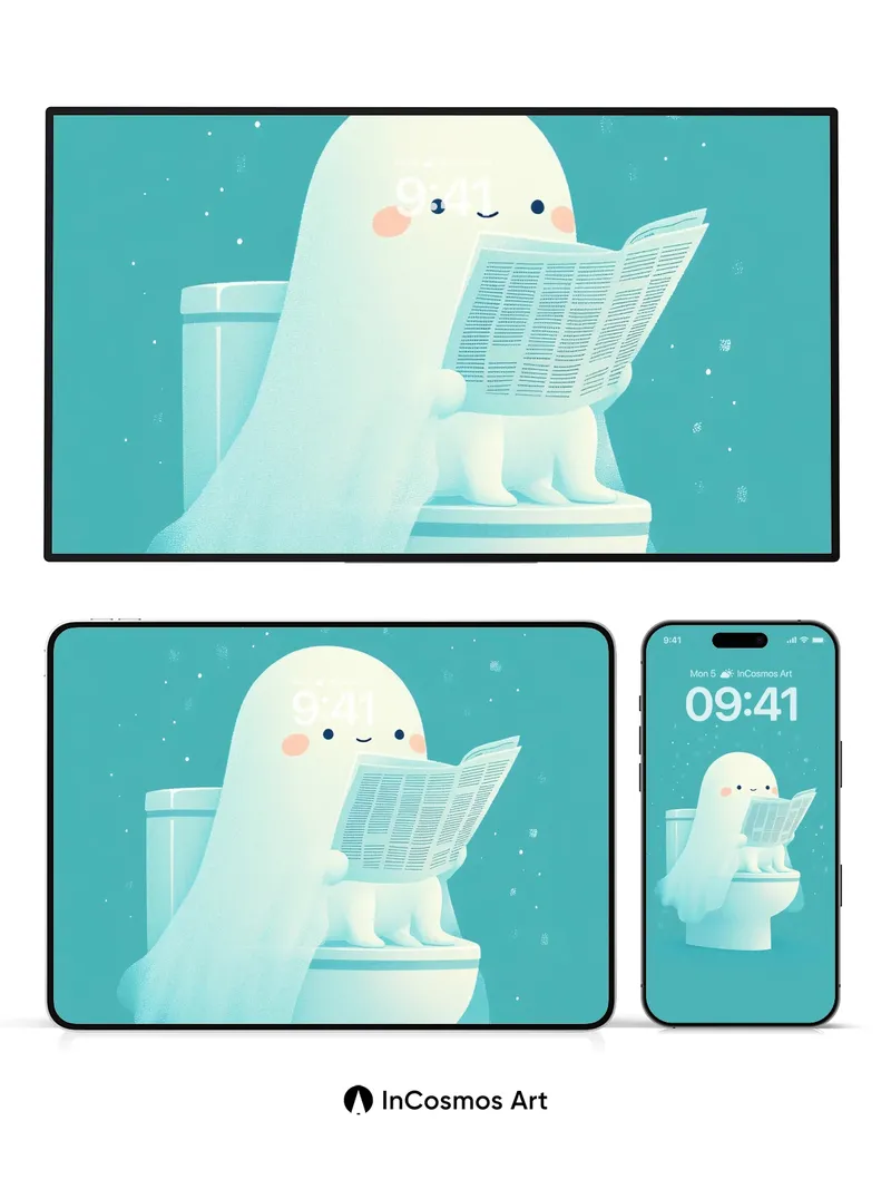 Serene Ghost Reading Wallpaper with Toilet Charm