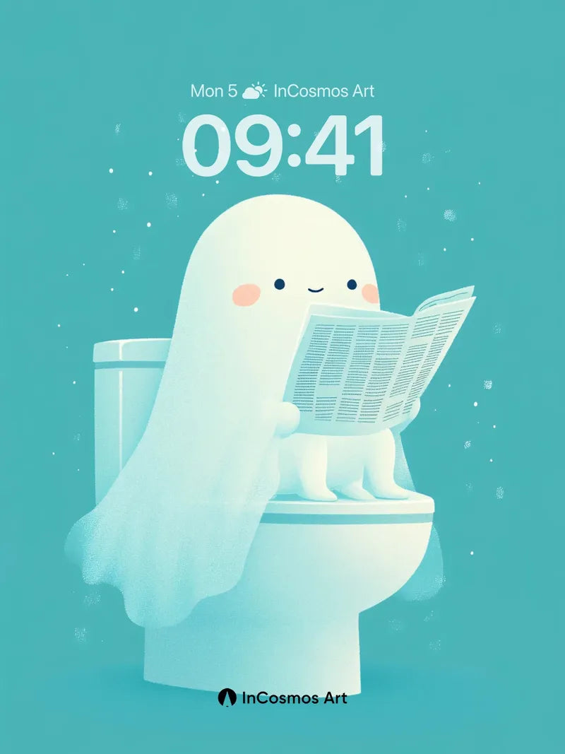 Serene Ghost Reading Wallpaper with Toilet Charm