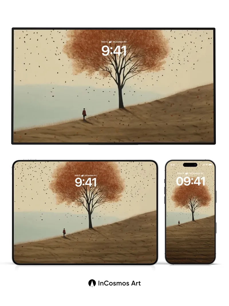 Autumn Hush Wallpaper with Floating Leaves