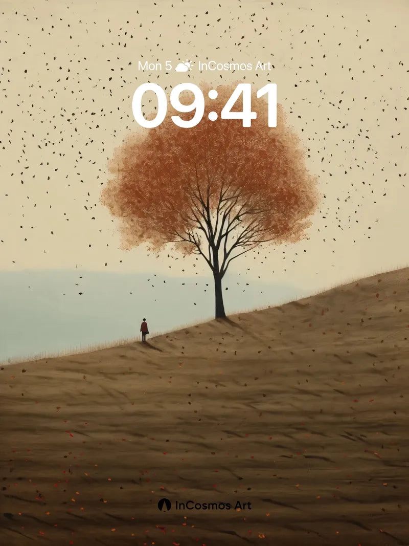 Autumn Hush Wallpaper with Floating Leaves