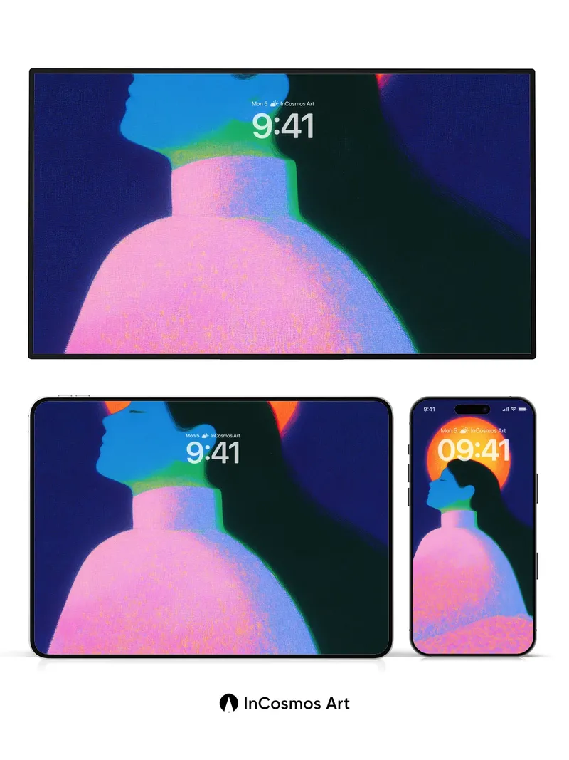 Neon Serenity Wallpaper with Celestial Halo